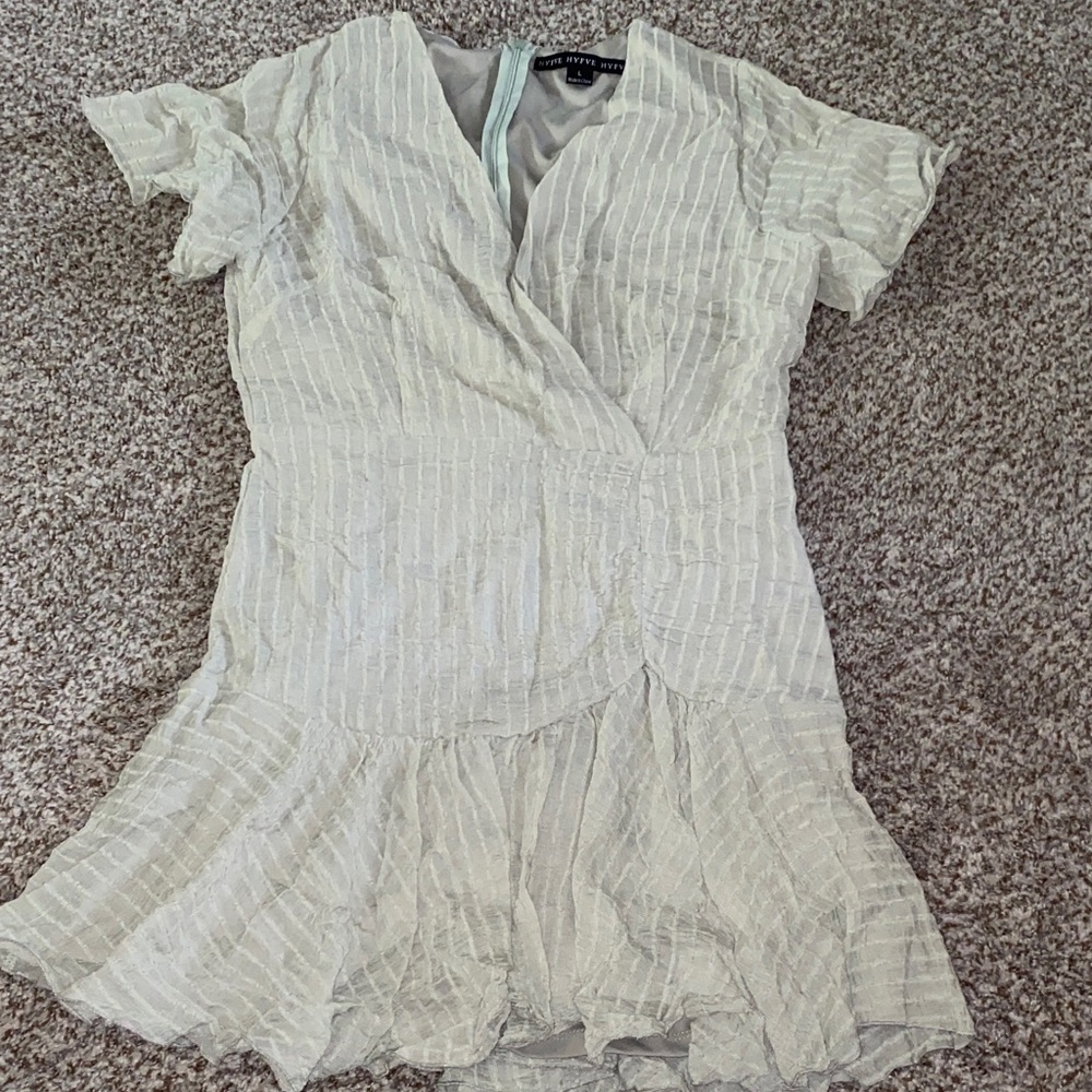 Cream Textured Wrap Dress with Flutter Sleeves